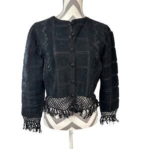 Vintage IDI by Mathew Black Suede Patchwork Jacket Crochet Fringe Boho Western S